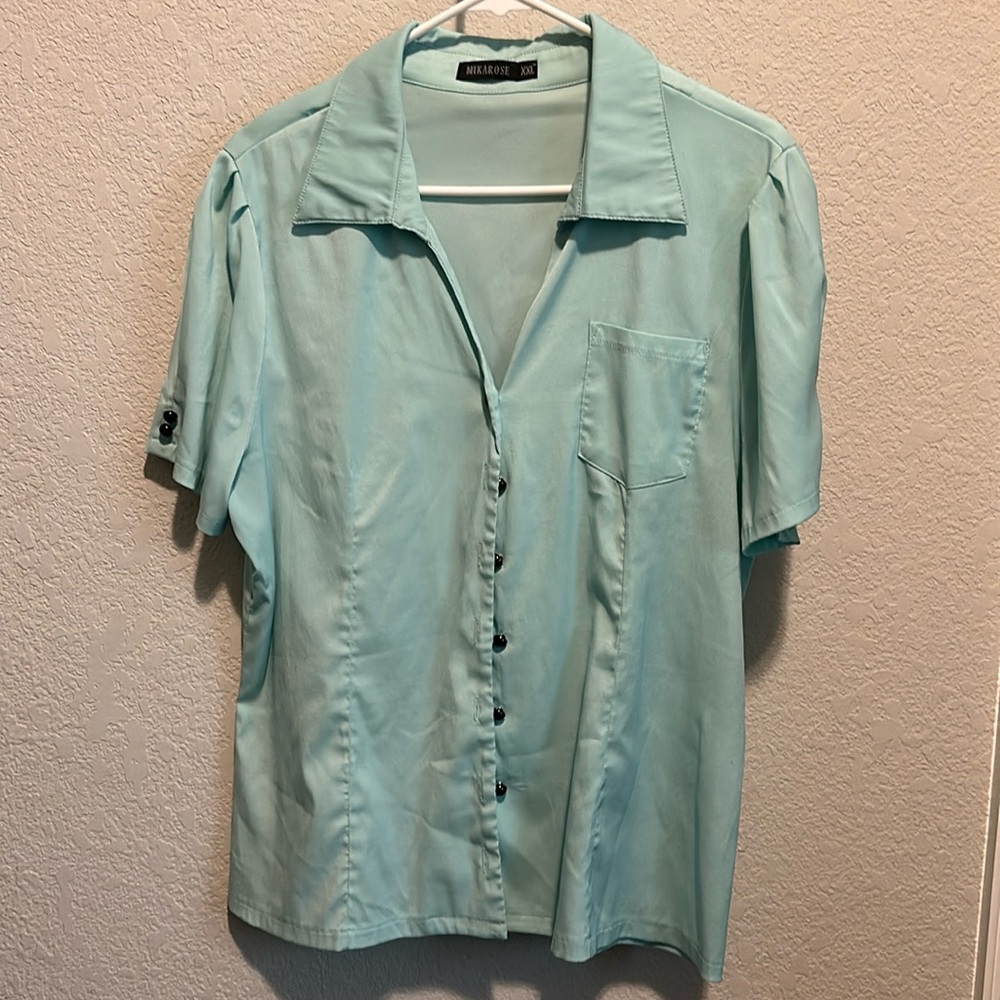 Mikarose Aqua Short Sleeveve Blouse sz XXL